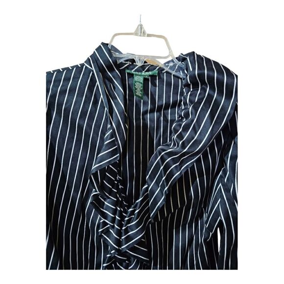 LAUREN RALPH LAUREN Black Pinstriped Ruffle Jacket - Size 14 - Picture 4 of 6